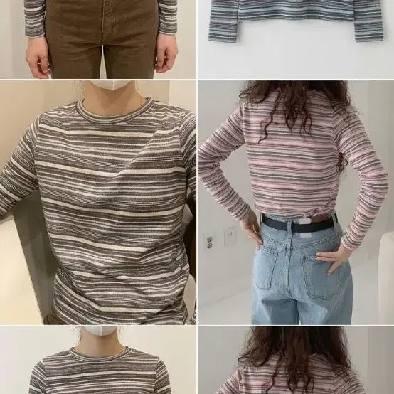[SOLD OUT] 컬러 스트라이프 긴팔 티셔츠 핑크