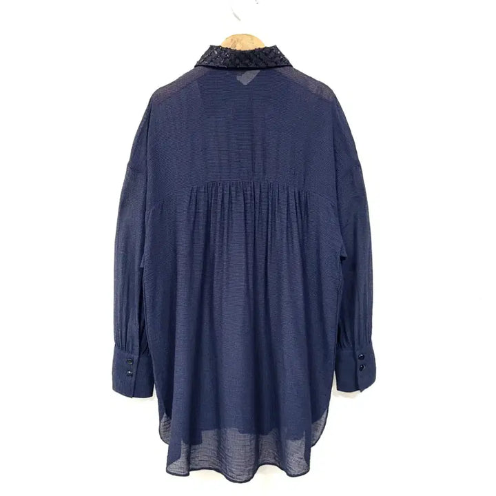 [BUNJANG] Massimo Dutti Sequin Collar Navy Long Blouse / 마시모두띠 스팽글 칼라 튜닉 네이비 롱 블라우스 Y939