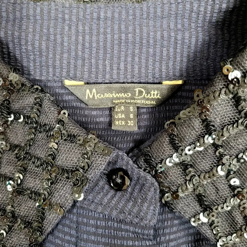 [BUNJANG] Massimo Dutti Sequin Collar Navy Long Blouse / 마시모두띠 스팽글 칼라 튜닉 네이비 롱 블라우스 Y939