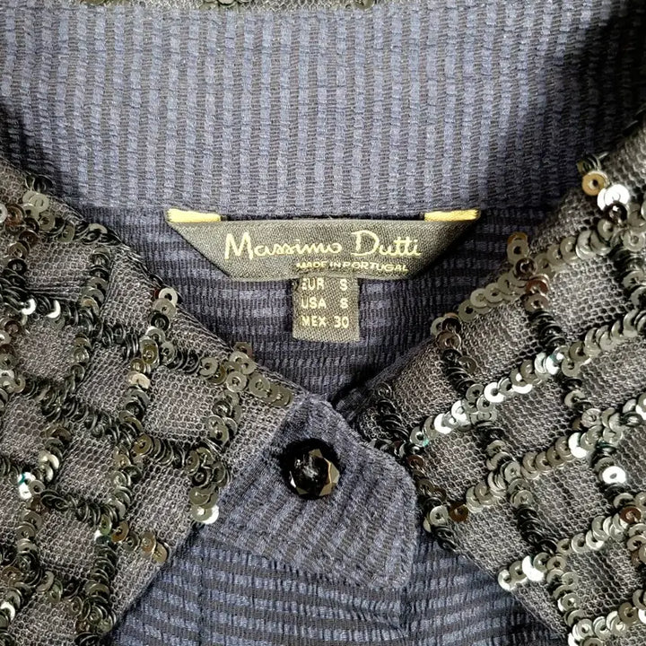 [BUNJANG] Massimo Dutti Sequin Collar Navy Long Blouse / 마시모두띠 스팽글 칼라 튜닉 네이비 롱 블라우스 Y939