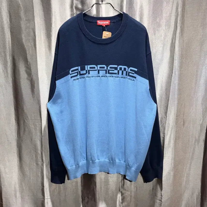 [BUNJANG] Supreme Spelling Logo Navy Knit Sweater / L SUPREME 슈프림 스펠링 로고 네이비 니트