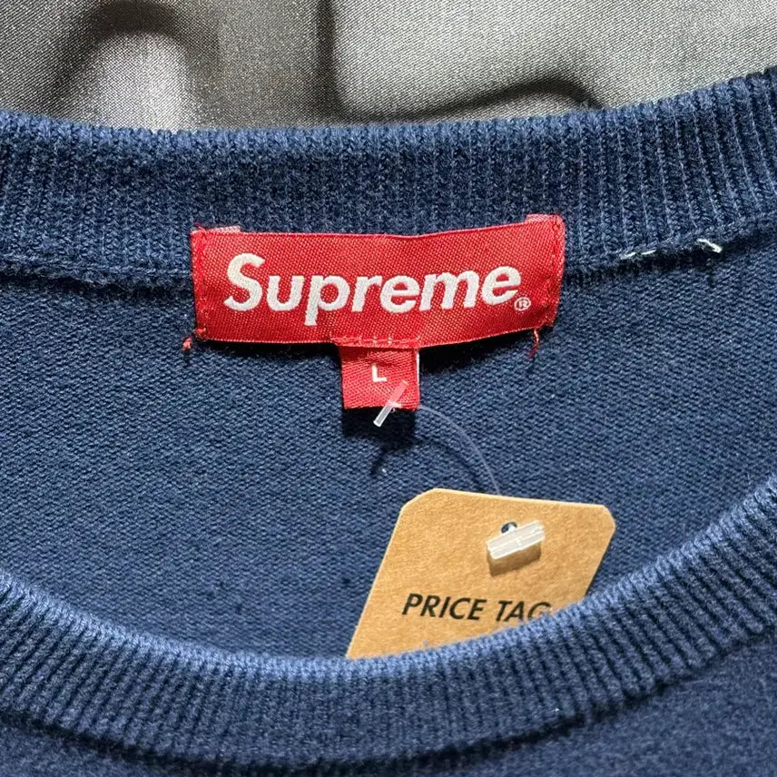 [BUNJANG] Supreme Spelling Logo Navy Knit Sweater / L SUPREME 슈프림 스펠링 로고 네이비 니트