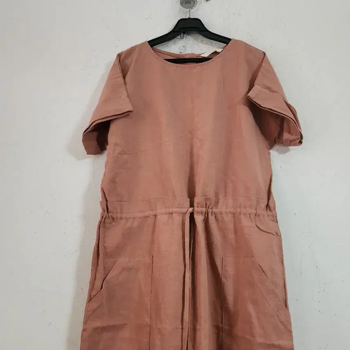 [BUNJANG] Linen Short Sleeve Long Dress Coral Pink / 린넨 반팔 롱 원피스 코랄 핑크