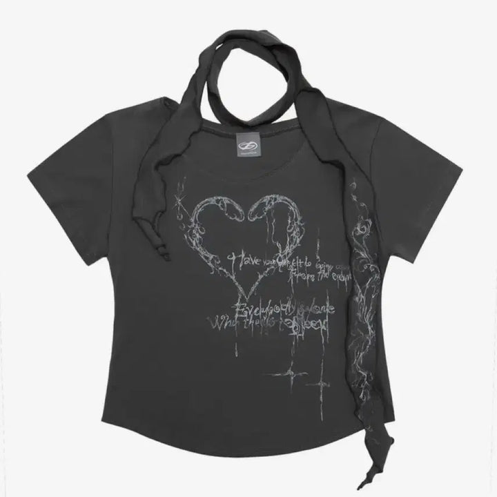[BUNJANG] Hug Your Skin Scarf Short Sleeve T-Shirt / 허그유어스킨 하트 스카프 반팔티셔츠