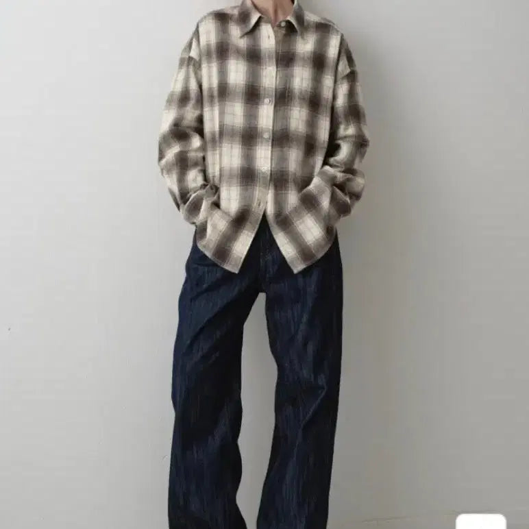 [BUNJANG] Fascade Pattern Flannel Check Shirt Ivory / 파사드패턴 플란넬 체크 셔츠 아이보리