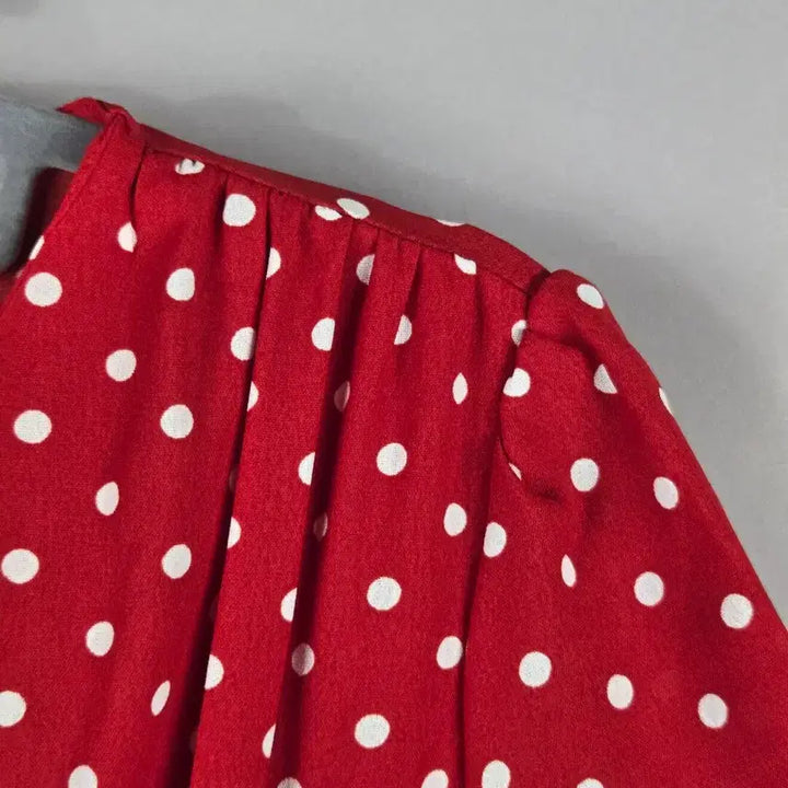 [SOLD OUT] [무료배송]여성 L 도트 밴딩 반팔 쉬폰 롱 원피스 레드 빨강