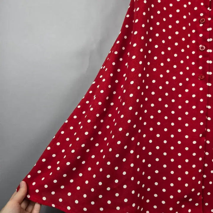 [SOLD OUT] [무료배송]여성 L 도트 밴딩 반팔 쉬폰 롱 원피스 레드 빨강