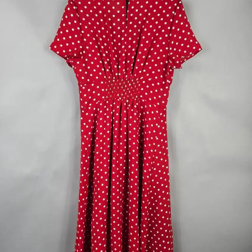[SOLD OUT] [무료배송]여성 L 도트 밴딩 반팔 쉬폰 롱 원피스 레드 빨강
