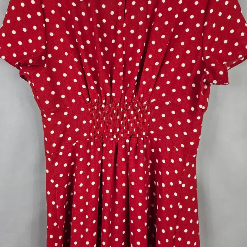 [SOLD OUT] [무료배송]여성 L 도트 밴딩 반팔 쉬폰 롱 원피스 레드 빨강