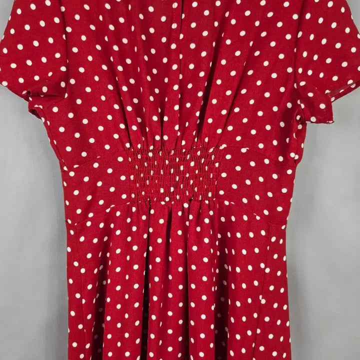 [SOLD OUT] [무료배송]여성 L 도트 밴딩 반팔 쉬폰 롱 원피스 레드 빨강