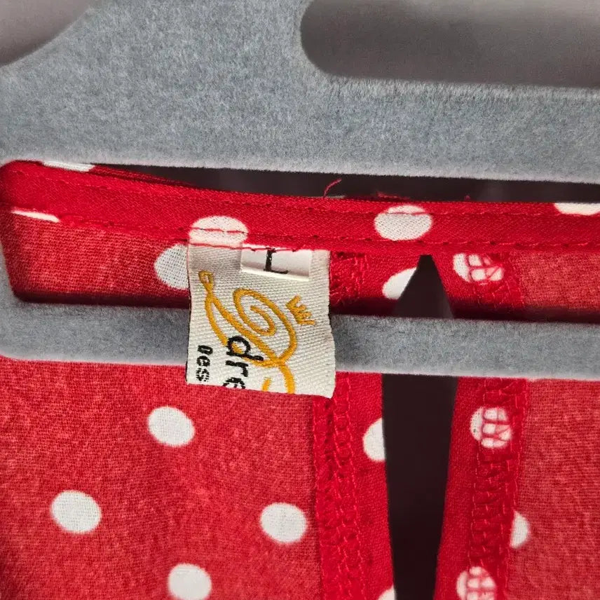 [SOLD OUT] [무료배송]여성 L 도트 밴딩 반팔 쉬폰 롱 원피스 레드 빨강