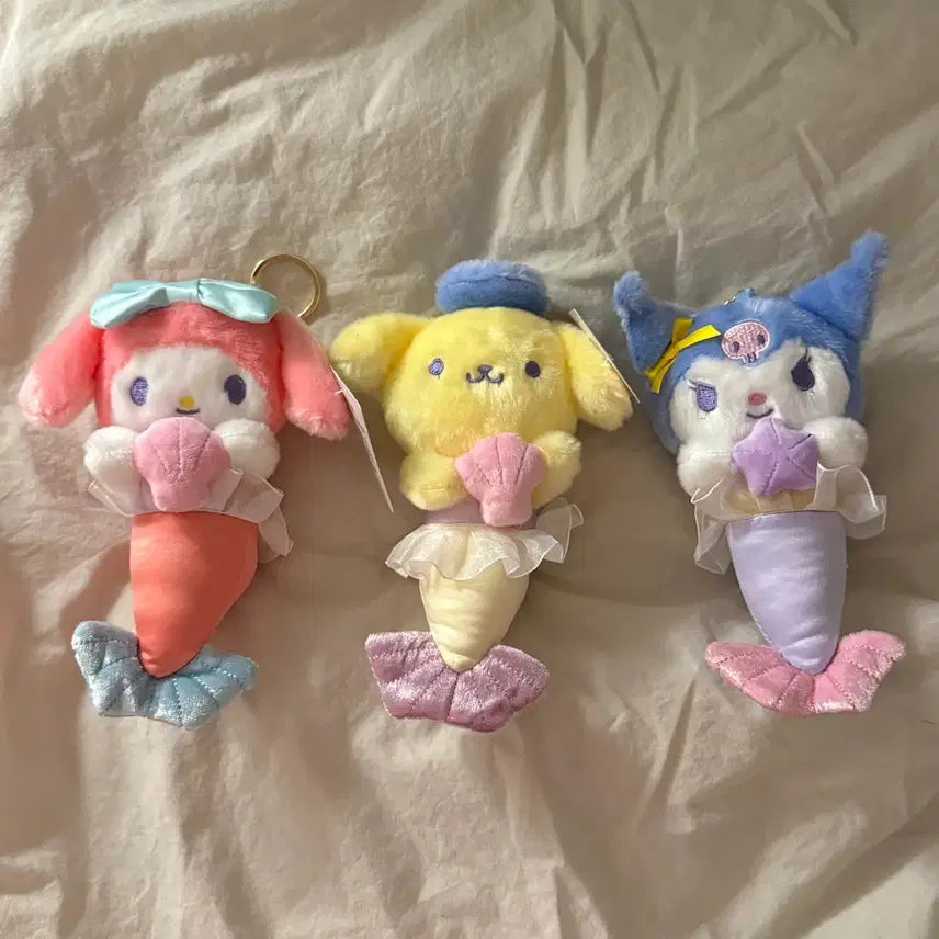 [BUNJANG] Sanrio My Melody and Kuromi Mermaid Keyring Doll Bundle Set / (새상품) 산리오 마이멜로이, 쿠로미 머메이드 인어 키링인형 세트