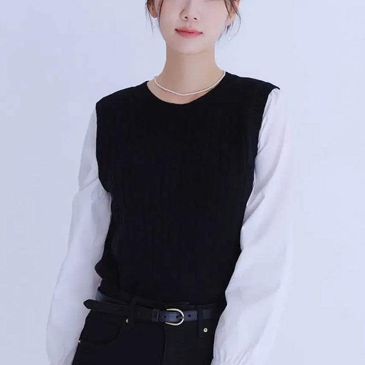[SOLD OUT] 로엠 우븐매칭 조끼 풀오버