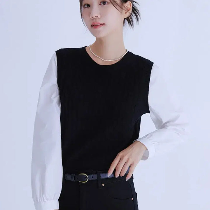 [SOLD OUT] 로엠 우븐매칭 조끼 풀오버