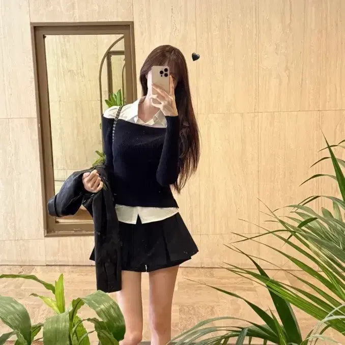 [BUNJANG] Labelle Blanc Muse Layered Knit Navy / 라벨르블랑 뮤즈 레이어드 니트 네이비