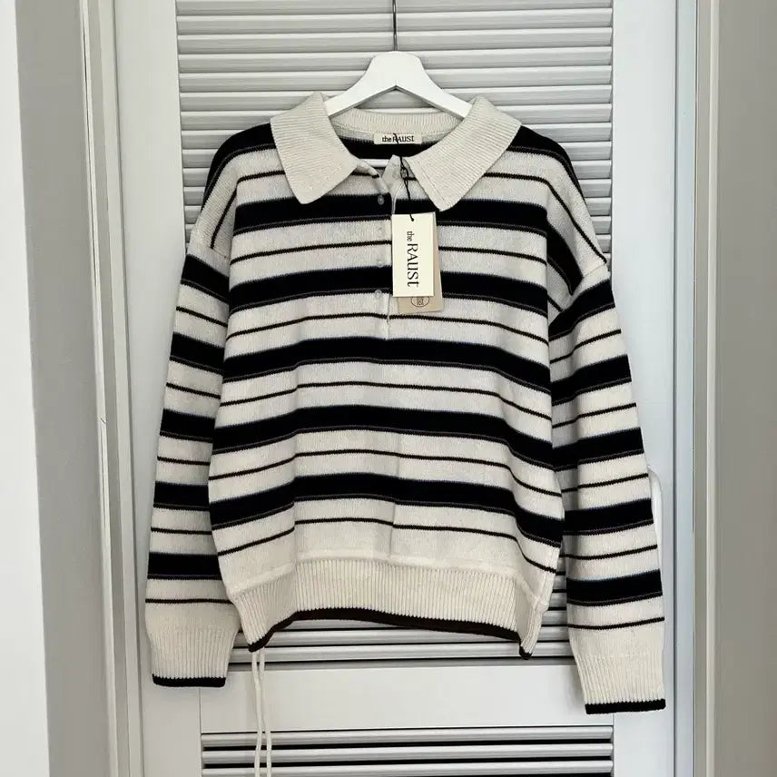 [BUNJANG] the RAUST Multi Stripe Collar Knit Ivory Free Size / [새제품] the RAUST 더라우스트 멀티 스트라이프 카라 니트