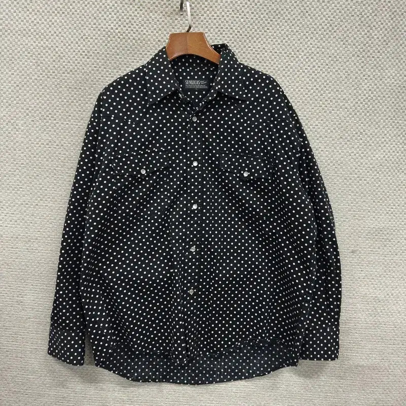[BUNJANG] SUNLUCAS Vintage Polka Dot Long Sleeve Shirt / SUNLUCAS 재팬 빈티지 도트 땡땡이 긴팔 셔츠 105 A09632