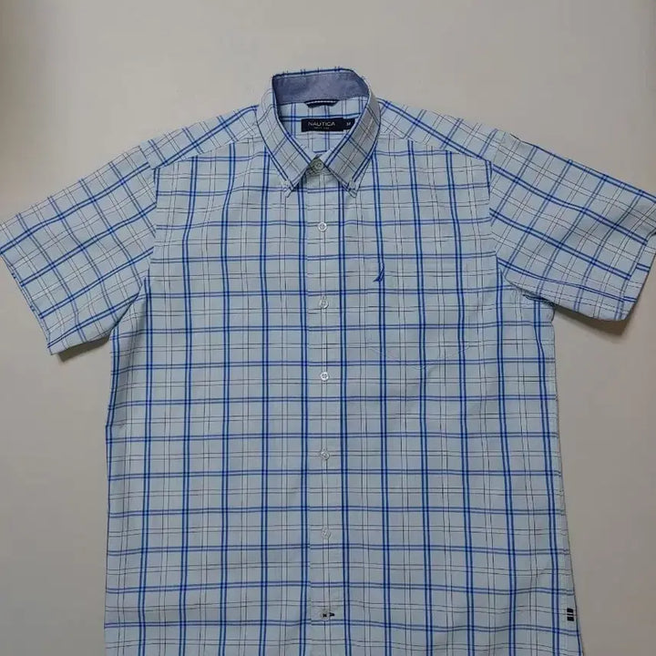 [BUNJANG] Nautica Blue Check Short Sleeve Shirt (Size M) / 노티카 블루 체크 반팔 셔츠 판매