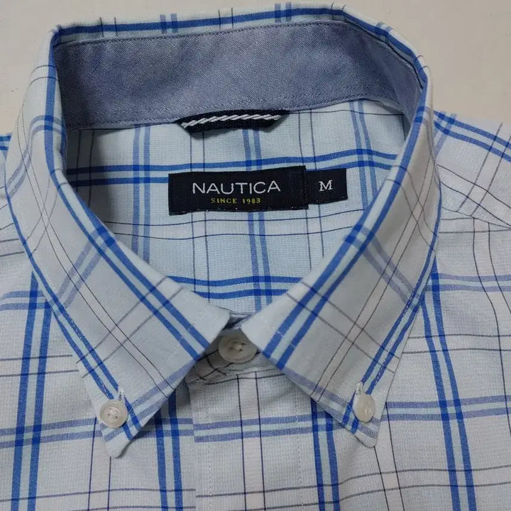 [BUNJANG] Nautica Blue Check Short Sleeve Shirt (Size M) / 노티카 블루 체크 반팔 셔츠 판매