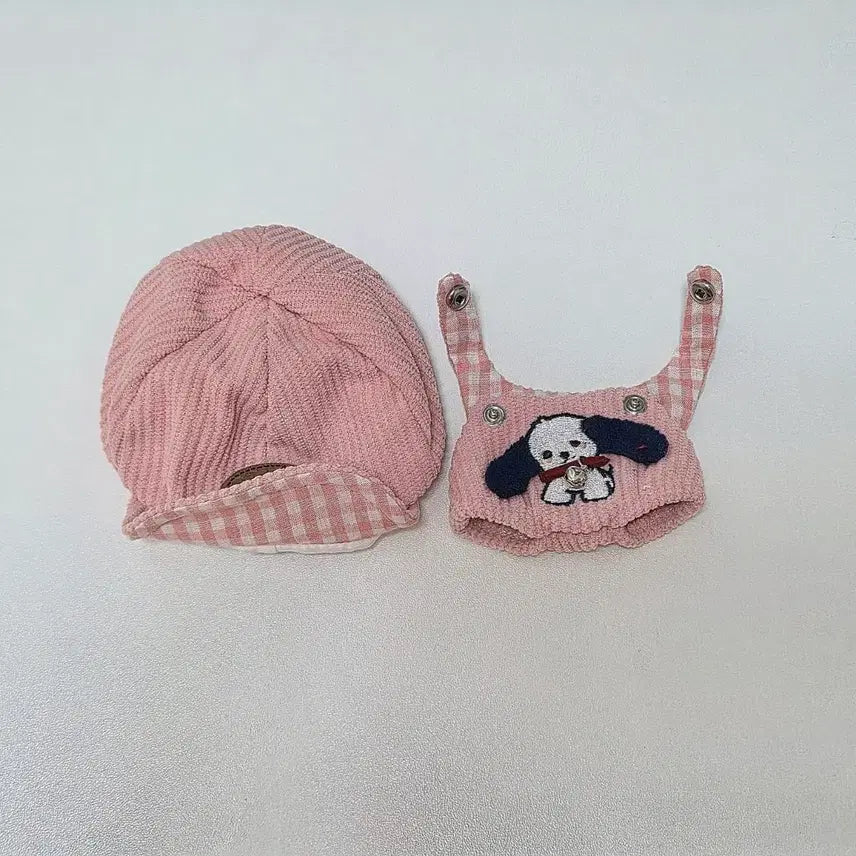 [SOLD OUT] 떨옷) 10cm 인형옷 퍼피 멜빵 모자 세트