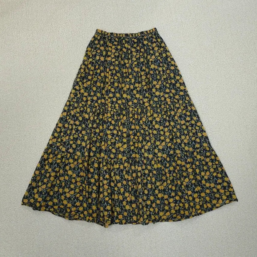 [BUNJANG] GU Floral Long Skirt - Cotton Vintage / (S)GU 여성 플라워 롱 스커트 코튼 빈티지 밴딩 W3089