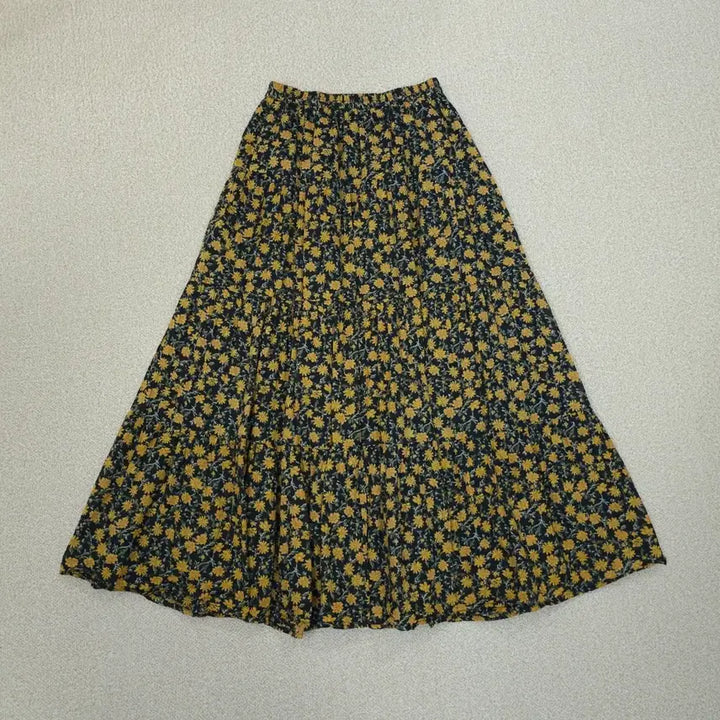 [BUNJANG] GU Floral Long Skirt - Cotton Vintage / (S)GU 여성 플라워 롱 스커트 코튼 빈티지 밴딩 W3089