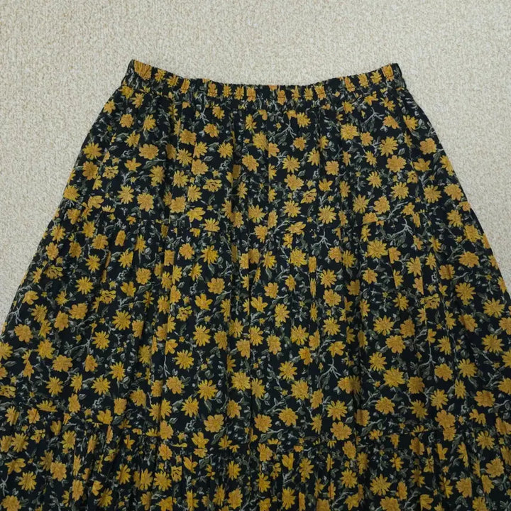 [BUNJANG] GU Floral Long Skirt - Cotton Vintage / (S)GU 여성 플라워 롱 스커트 코튼 빈티지 밴딩 W3089