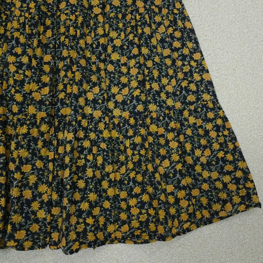 [BUNJANG] GU Floral Long Skirt - Cotton Vintage / (S)GU 여성 플라워 롱 스커트 코튼 빈티지 밴딩 W3089