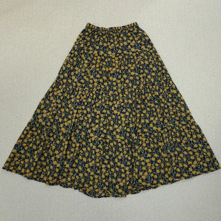 [BUNJANG] GU Floral Long Skirt - Cotton Vintage / (S)GU 여성 플라워 롱 스커트 코튼 빈티지 밴딩 W3089
