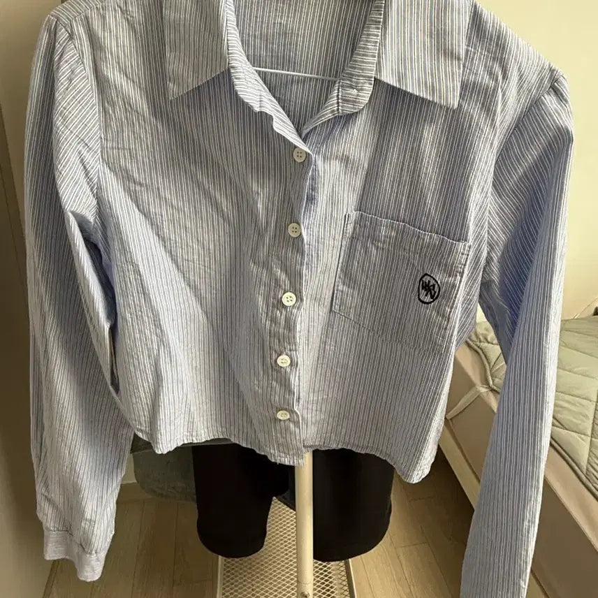 [BUNJANG] Stripe Pocket Crop Shirt / 스트라이프 포켓 크롭 셔츠 남방