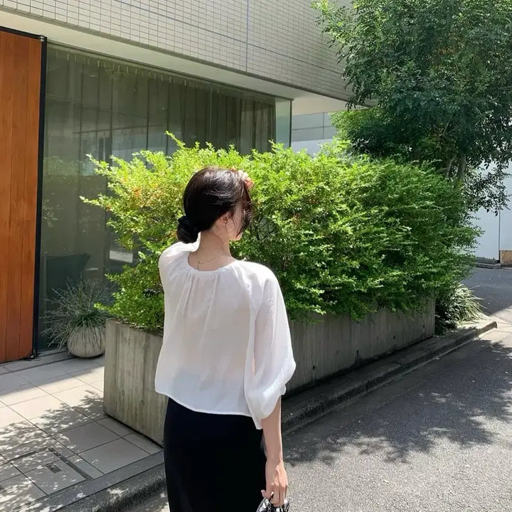 [BUNJANG] Plant White Blouse / 플렌트 화이트 블라우스