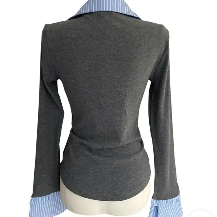 [BUNJANG] Gaenestra Layered Stripe Shirt &amp; Cardigan Set / 가내스라 스트라이프 셔츠 레이어드 가디건세트 페일제이드 리에뜨 퍼빗 하와
