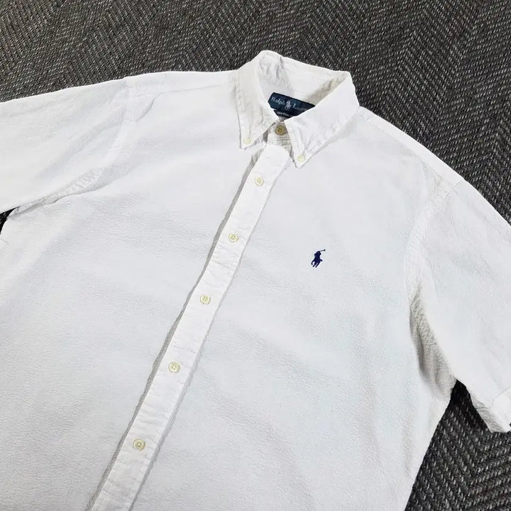 [BUNJANG] Polo Ralph Lauren Seersucker Short Sleeve Shirt / 폴로 랄프로렌 화이트 시어서커 반팔 셔츠