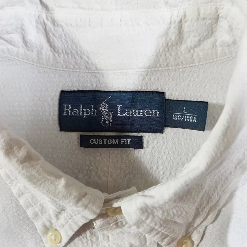 [BUNJANG] Polo Ralph Lauren Seersucker Short Sleeve Shirt / 폴로 랄프로렌 화이트 시어서커 반팔 셔츠