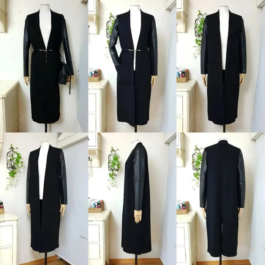 [BUNJANG] MAJE Lambskin Sleeve Open Front Long Coat / MAJE 마쥬 램스킨소매 오픈프론트 슬림 스트레이트핏 롱 코트
