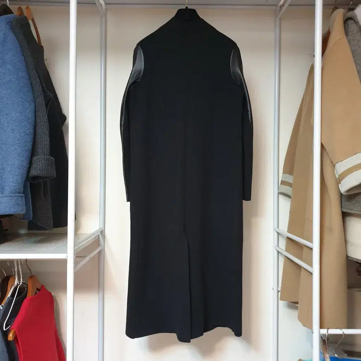 [BUNJANG] MAJE Lambskin Sleeve Open Front Long Coat / MAJE 마쥬 램스킨소매 오픈프론트 슬림 스트레이트핏 롱 코트