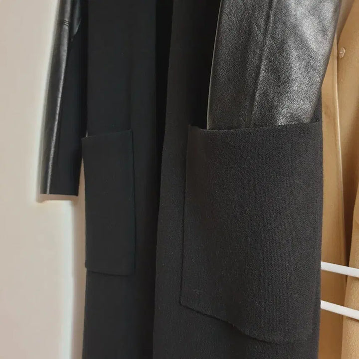 [BUNJANG] MAJE Lambskin Sleeve Open Front Long Coat / MAJE 마쥬 램스킨소매 오픈프론트 슬림 스트레이트핏 롱 코트