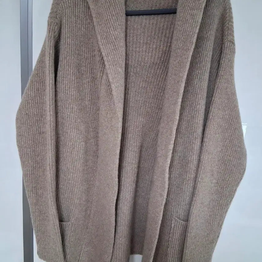 [BUNJANG] Beige Hooded Long Knit Cardigan / 후드 니트 롱 가디건