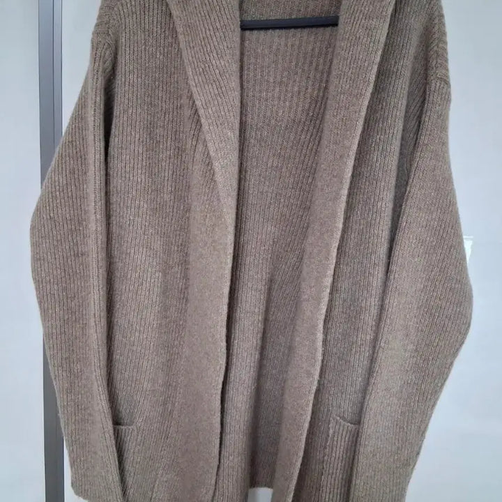 [BUNJANG] Beige Hooded Long Knit Cardigan / 후드 니트 롱 가디건