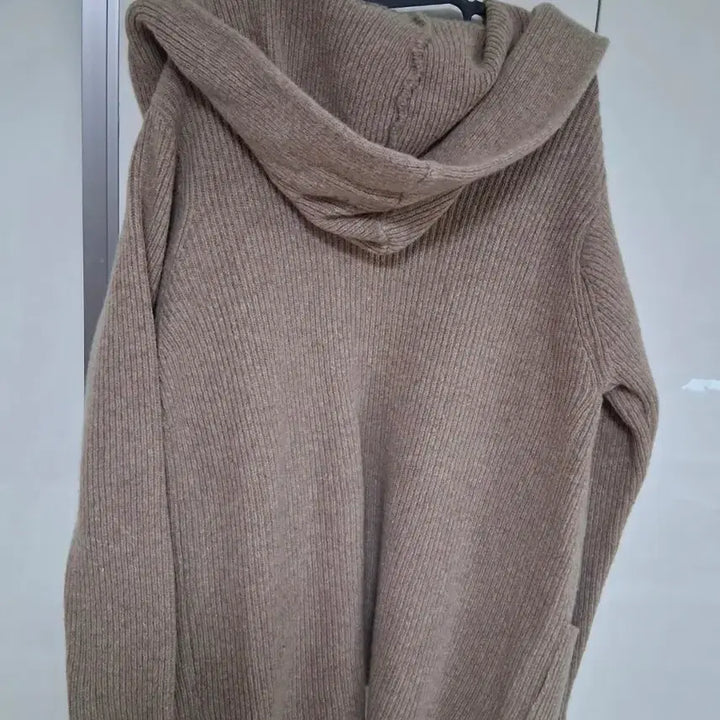 [BUNJANG] Beige Hooded Long Knit Cardigan / 후드 니트 롱 가디건