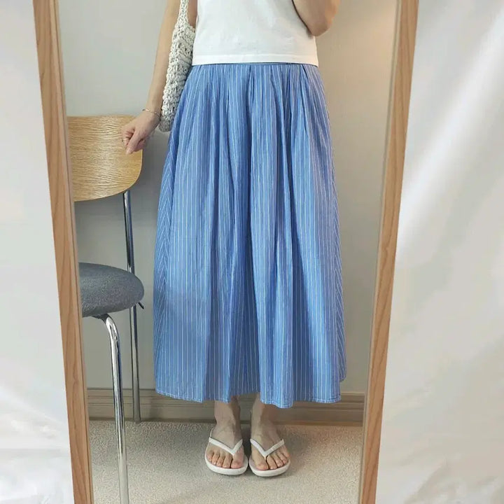 [BUNJANG] (M)일본빈티지 여성 롱 스커트 A라인 스트라이프 블루 W3091 / (M)일본빈티지 여성 롱 스커트 A라인 스트라이프 블루 W3091