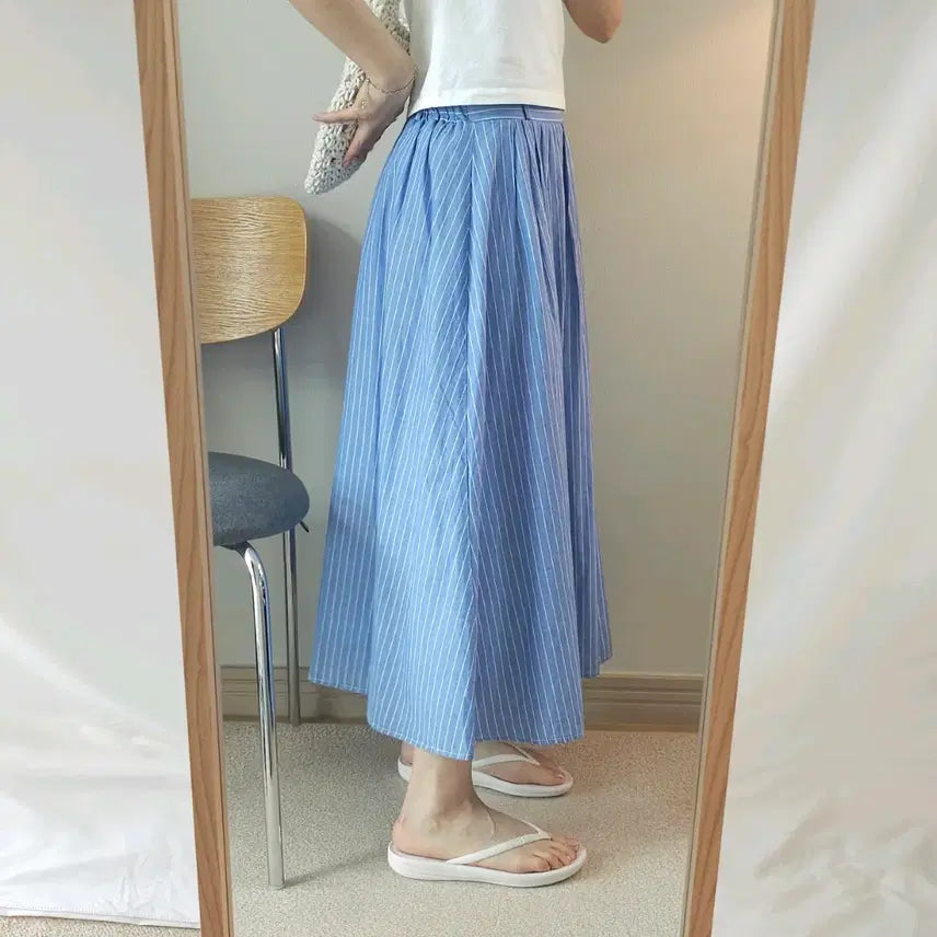 [BUNJANG] (M)일본빈티지 여성 롱 스커트 A라인 스트라이프 블루 W3091 / (M)일본빈티지 여성 롱 스커트 A라인 스트라이프 블루 W3091