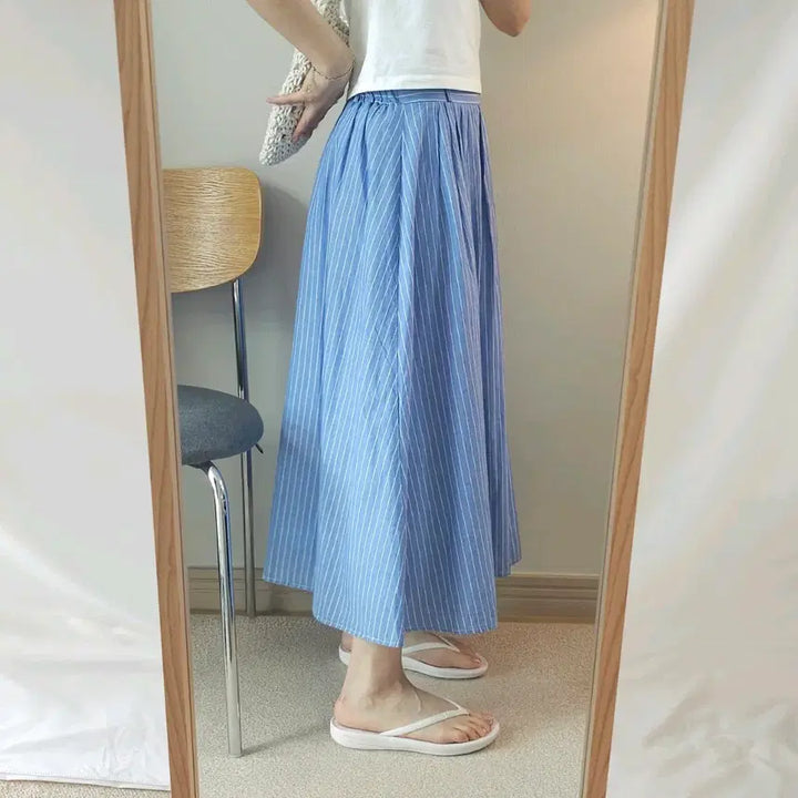 [BUNJANG] (M)일본빈티지 여성 롱 스커트 A라인 스트라이프 블루 W3091 / (M)일본빈티지 여성 롱 스커트 A라인 스트라이프 블루 W3091