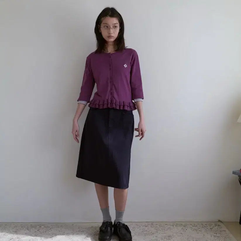 [BUNJANG] No Contents Frill Knit Cardigan Purple / 노컨텐츠 프릴 니트 가디건 퍼플