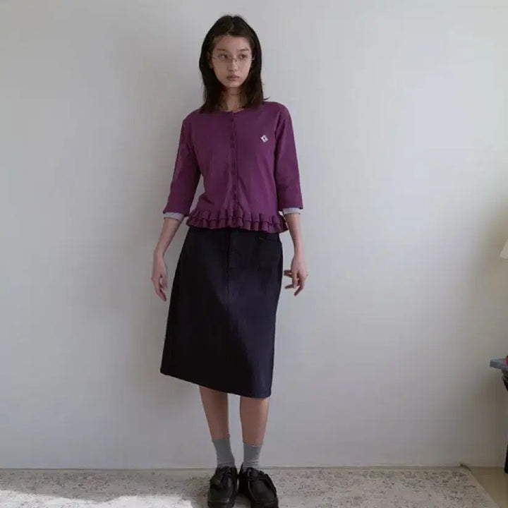 [BUNJANG] No Contents Frill Knit Cardigan Purple / 노컨텐츠 프릴 니트 가디건 퍼플