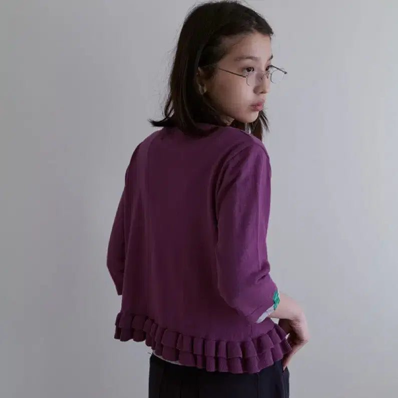 [BUNJANG] No Contents Frill Knit Cardigan Purple / 노컨텐츠 프릴 니트 가디건 퍼플