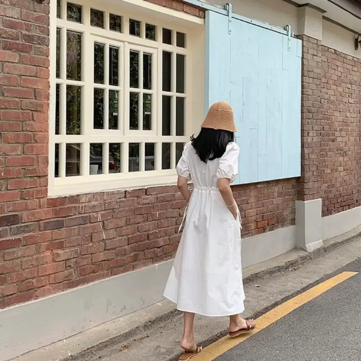 [SOLD OUT] 퍼프 스트링 롱 원피스
