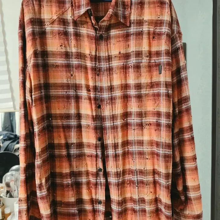 [BUNJANG] JUUN.J 26SS Orange Check Damaged Shirt / 준지 26ss 오렌지 데미지 셔츠