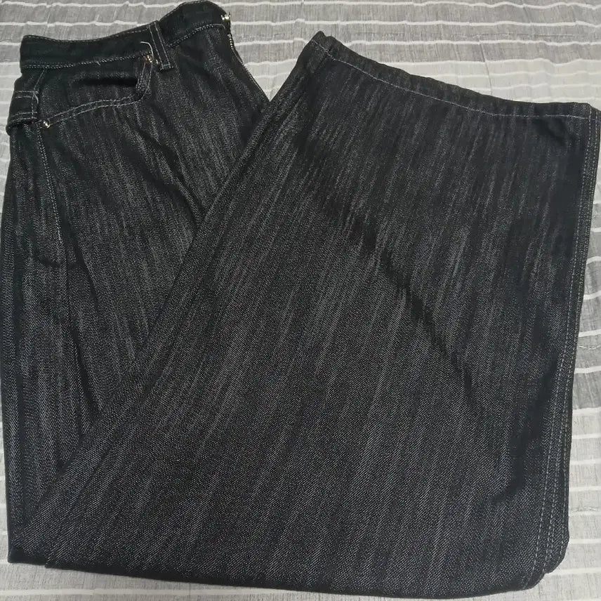 [BUNJANG] Black Washed Denim Pants with Stone Embellishment (Unisex) / 블랙 워싱 데님 스톤 장식 바지 (남녀공용