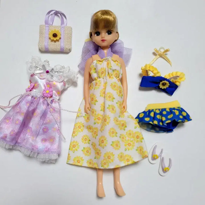 [SOLD OUT] 타카라토미 리카인형과 해피 써머세트 해바라기 수영복 원피스 세트